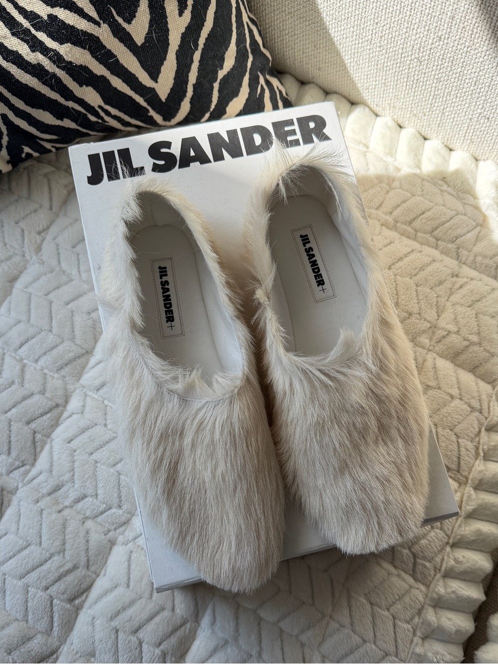 Jil Sander Porcelain Long Hair Pony Slippers-40